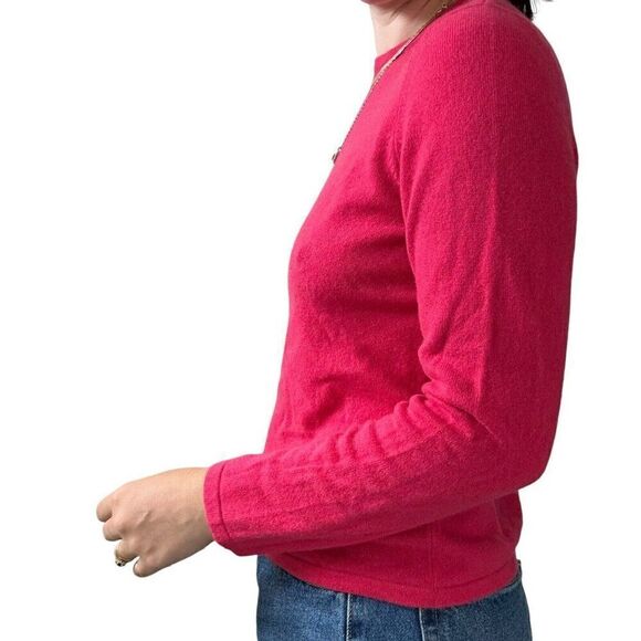 Lands End Womens Hot Pink 100% Cashmere Crew Neck Sweater Sz Petite M - Picture 4 of 6